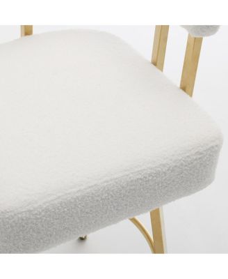 Modern decorative chair with gold metal legs, Teddy fleece upholstered sofa 2PC White