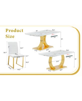 Marble patterned glass dining chair set with gold decoration