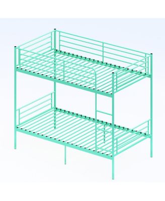 Metal Twin Over Twin Bunk Bed with Ladder, Guardrail, Storage, Noise-Free