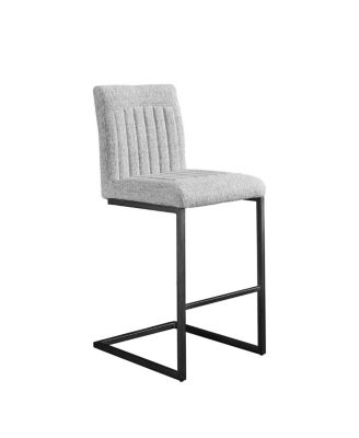 Bar Stool – Light Gray Fabric Chair with Black Metal Frame (2 Sets)