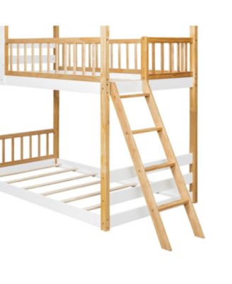 Twin Over Twin Bunk Bed with Roof, Window, Ladder