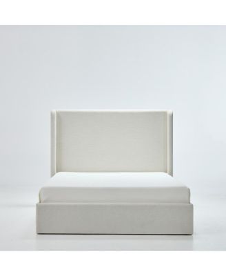 Caron Textured Ivory Canvas Chenille King Wingback Bed - Easy Assembly