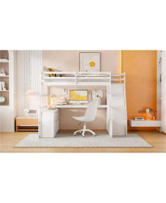Loft Bed with 7 Drawers 2 Shelves and Desk