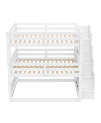 Full Size Triple Bunk Bed with Storage Staircase, Separate Design