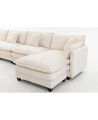 Modern 4-Seat Sectional Sofa with 2 Ottomans & Pillows, 149.61