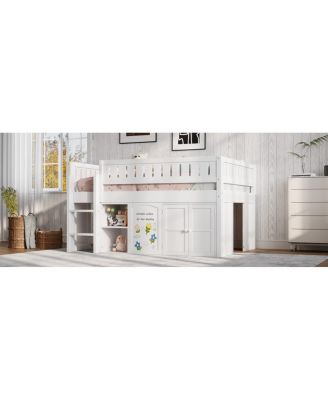 Loft Bed with Storage Cabinet and Chalkboard Panel