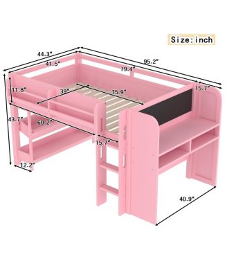 Twin Loft Bed with Multi-storage Bookcases, Boxes, Drawers, Desk, Blackboard