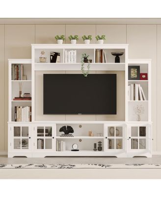 Wall Unit TV Stand with Storage & Bookshelves for TVs up to 65", White, 100"W
