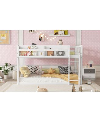  Low Twin Over Twin Bunk Bed with Ladder, Solid Wood