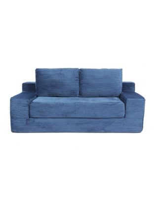 Dark-blue Corduroy Loveseat Sofa Bed with Reversible Cushions
