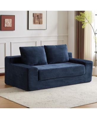 Dark-blue Corduroy Loveseat Sofa Bed with Reversible Cushions