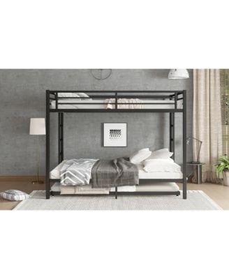 Queen over Queen Metal Bunk Bed with Twin Size Trundle