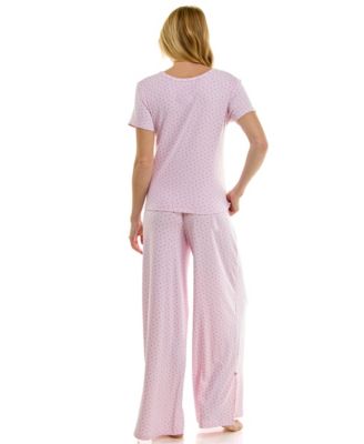 Women's Short-Sleeve T-Shirt and Wide Leg Pants, 2-Piece Pajama Set