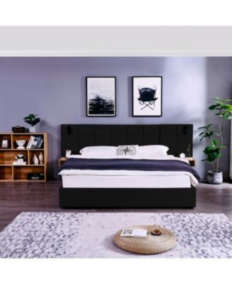 King Velvet Storage Bed with Shelves, Lamps & USB