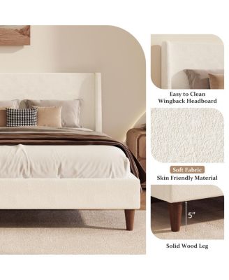 Modern Ivory Boucle Upholstered Platform Bed
