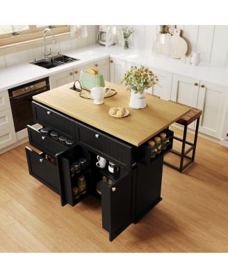 Farmhouse Kitchen Island with Drop Leaf, Storage