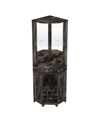 Farmhouse Wine Cabinet with Barn Door & Glass Rack, 72" Tall