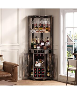 Farmhouse Wine Cabinet with Barn Door & Glass Rack, 72" Tall