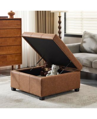 Faux Leather Storage Ottoman - Lift-Top Footrest Stool