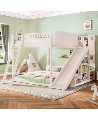 Queen Size Loft Bed with Storage, Ladder, and Slide