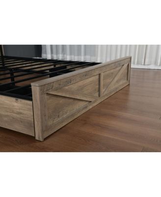 Farmhouse King Bed Frame with LED Lights, Charging Station & Storage Drawers