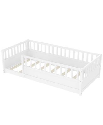 Twin Size Montessori Floor Bed with Security Barrier and Door