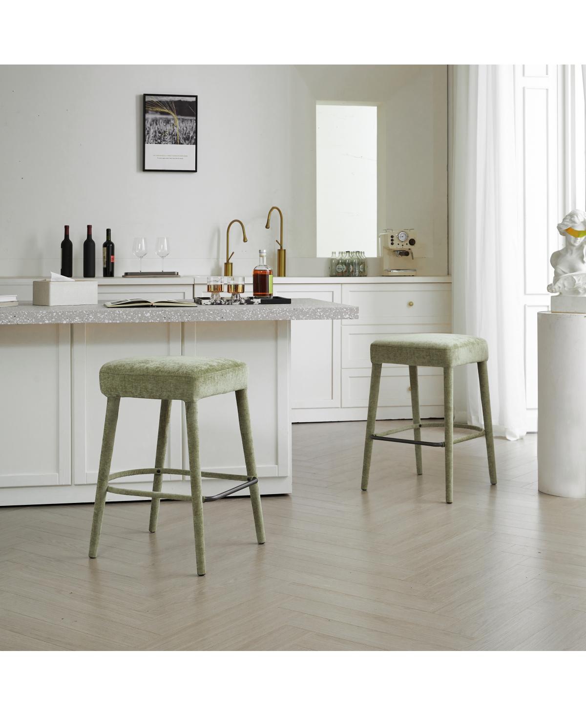 Streamdale Furniture Backless Light Green Upholstered Fabric Bar Stool - Padded Seat, Sturdy Legs, Footrest