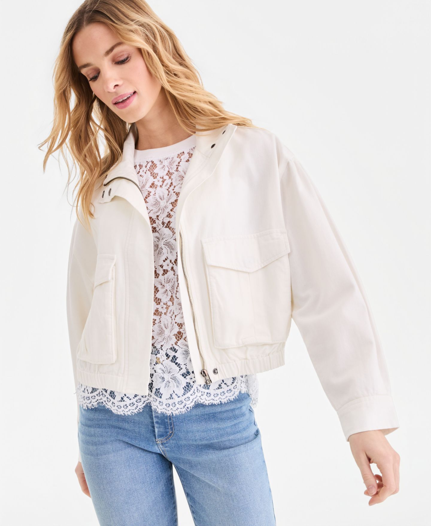 Женская куртка I.N.C. International Concepts Denim Bomber, цвет: Экрю варёный — фото 3