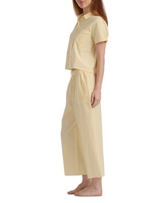 Women's Cropped Button Down Shirt and Pajamas, 2-Piece Set