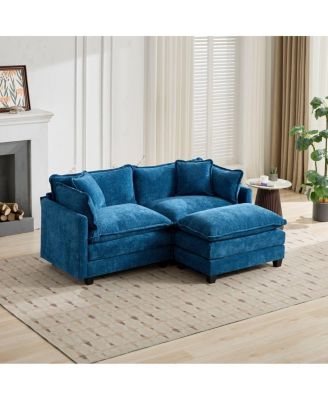 Streamdale Cloud Sofa Ottoman, Modern Sectional Couch for Living Room, Blue Chenille Fabric