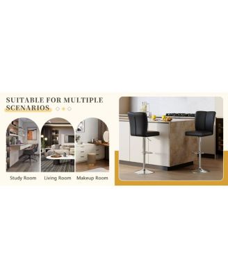 Streamdale Modern Black PU Bar Stool Set - 2-Piece with Silver Legs