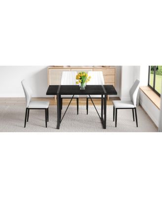 Black Faux Wood Grain MDF Dining Table Set with 4 PU Chairs.