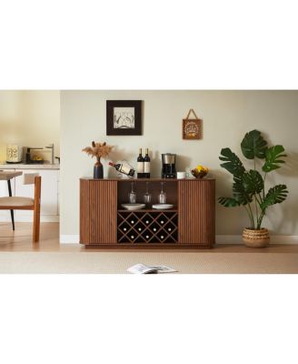 58" Modern Wavy Curve Sideboard - Multifunctional Storage Cabinet with Wine Rack