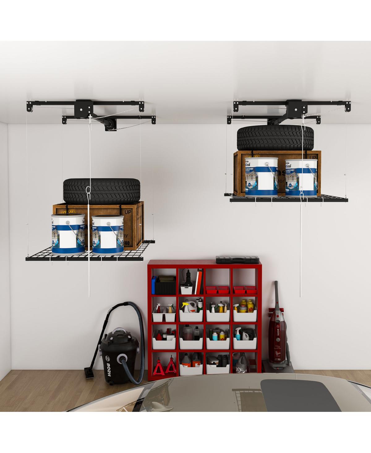 Streamdale Furniture Overhead Garage Storage Rack 4x4 Ft, 250LBS Capacity, All-Steel, Safety Lock