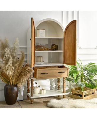 31.50" Arched Flower Carved Door Accent Sideboard Cabinet with Drawer & Shelf