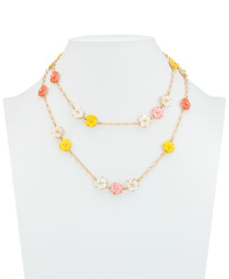 Gold-Tone Raffia Collection Flower Station Necklace