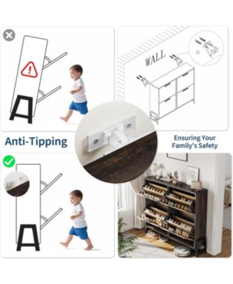 Cabinet Storage with 4 Flip Drawers, Freestanding Narrow Shoe Storage Organizer with 3-Tier Adjustable Shelves for Entryway