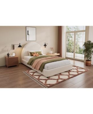 Twin Size Bed Frame With Boucle Upholstered Round Curved Headboard