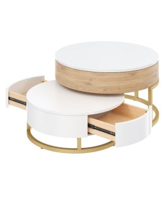 Modern Round Lift-top Nesting Coffee Tables with 2 Drawers