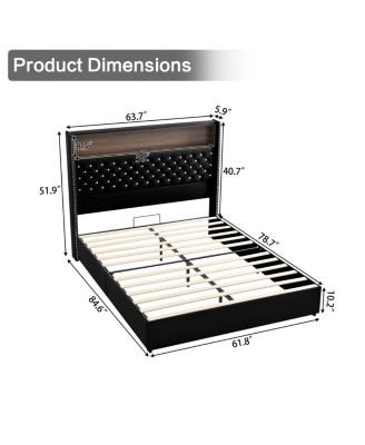 Queen Size Velvet Tufted Bed Frame with USB & Night Light