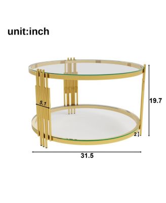 Living Room Table Set: 3-Piece Round Glass & Gold Metal Tables