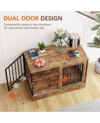 Furniture Style Dog Crate End Table with Dual Doors for Large Dogs