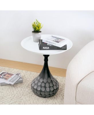 Streamdale Accent Metal Coffee Table, Pedestal, Hand-hammered, White+Black