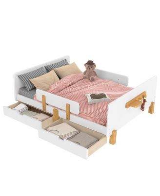 Full Size Platform Bed with Storage, Solid Wood Frame, No Box Spring Needed