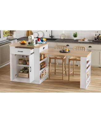 Extendable Island console with drawers, cabinet, and shelving