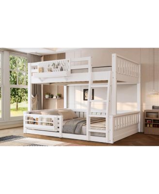 Full XL over Queen Bunk Bed with Ladder, Guardrails, Pegboard & Bookshelf