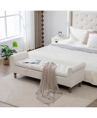 Modern Upholstered Storage Bench with Double Lids & Rolled Armrest