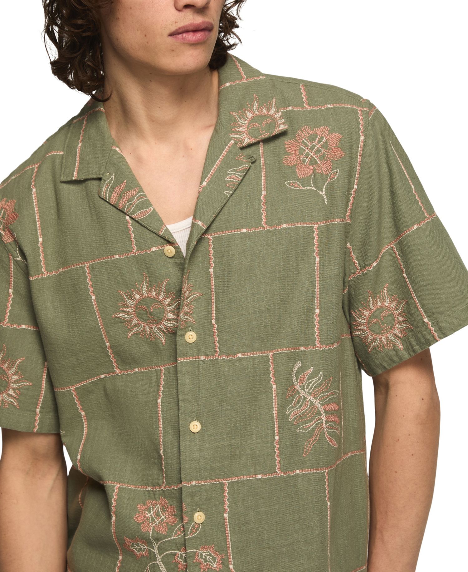 Men's Novelty Embroidered Boxy Camp Collar Shirt
