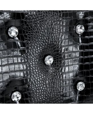 Set of 4 Retro Alligator Upholstered Dining Chairs with Crystal Buckle & Faux Leather