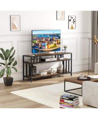 58" TV Stand for TV, Entertainment Center with Open Storage Shelves, TV Media Console Table